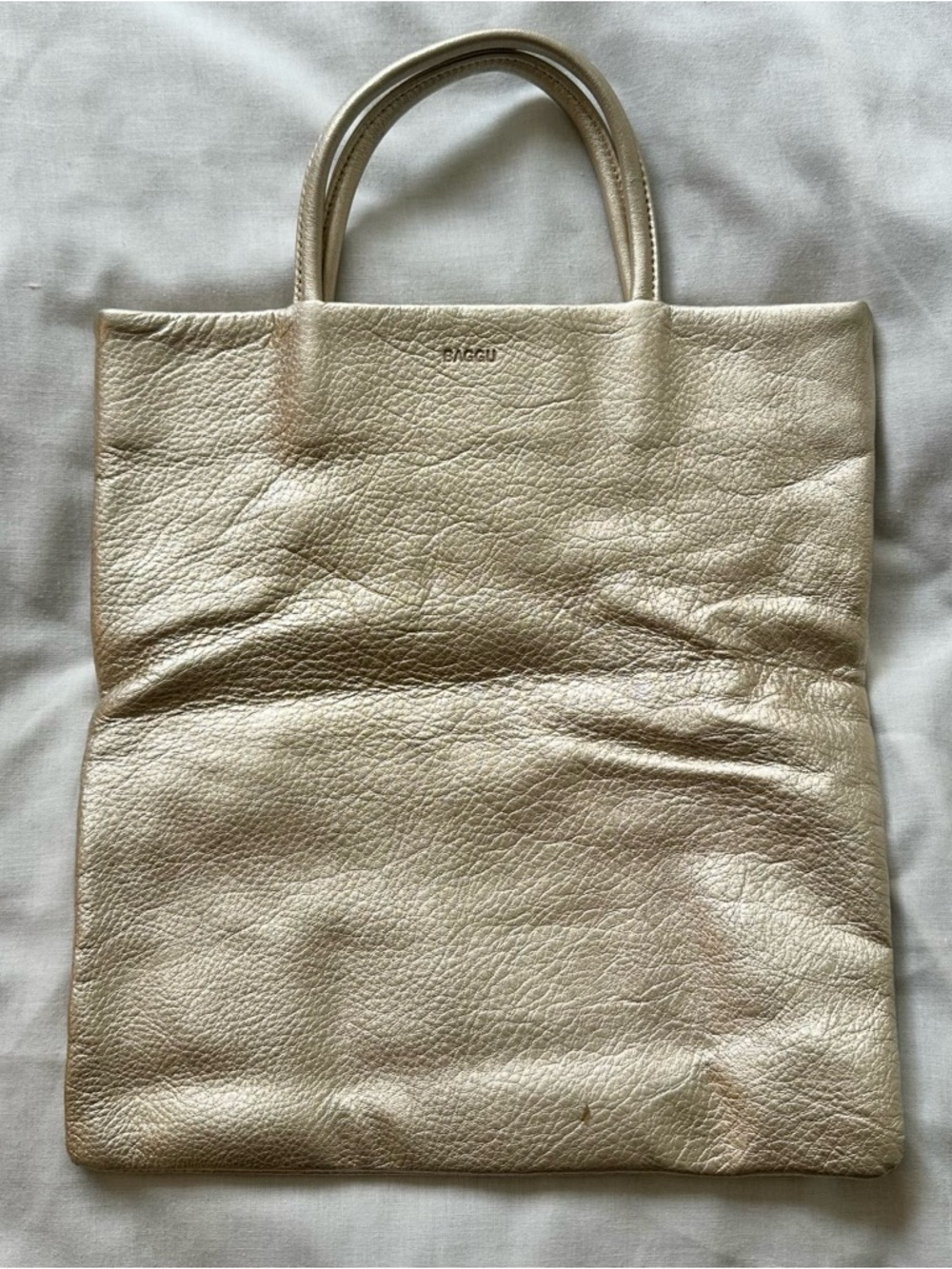 BAGGU Flat Leather Tote - gold metallic champagne